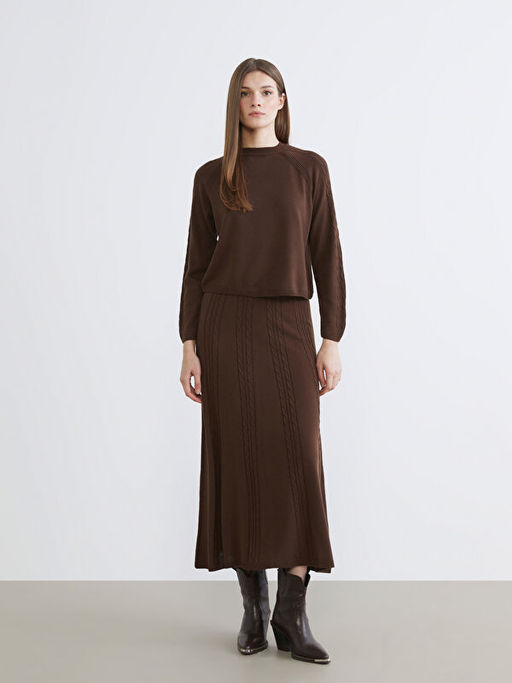 Bisiklet Yaka Kendinden Desenli Kad?n Triko Kazak