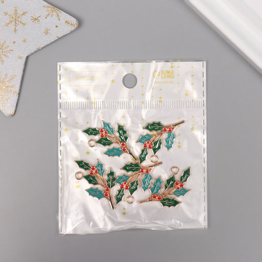 Цена за 5 шт. Декор для творчества металл, эмаль «Ветка рябины», 3.3×1.9 см