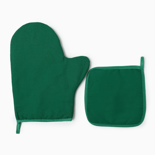 Набор кухонный «Этель» New year collection цвет зелёный, варежка 18×29 см, прихватка 19×19 см,100% хлопок