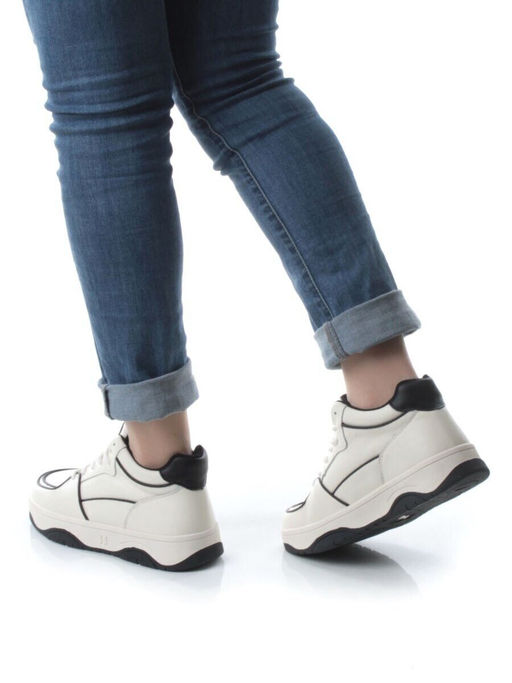 05-P90-1Z LT. BEIGE/BLACK Кроссовки женские зимние (натуральная и искусственная кожа, шерсть)