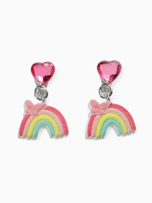 Серьги-клипсы детские Выбражулька «Радуга с бабочкой», с сердцем кристалл, цветные