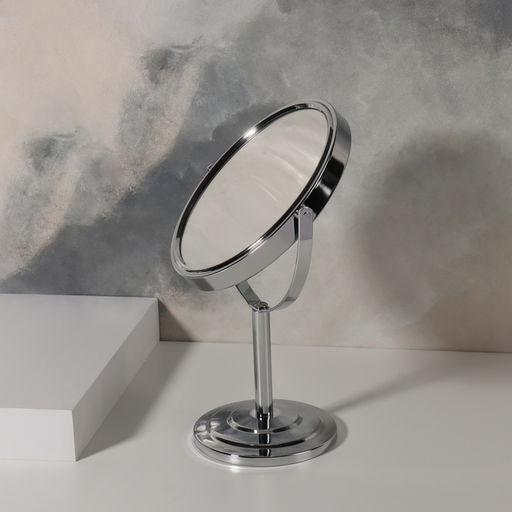 Зеркало настольное, с увеличением х2, двустороннее, 14×24 см, (12.5×14 см), металлическое