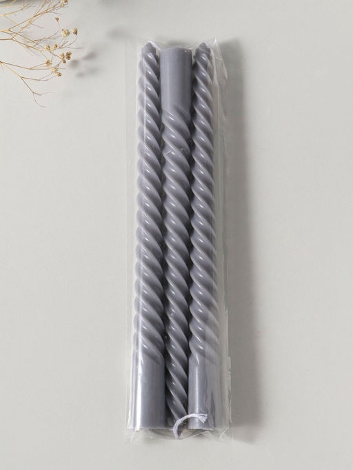 Свеча витая 25 см (набор 3 шт) 57 гр, 5 ч, цв. серый