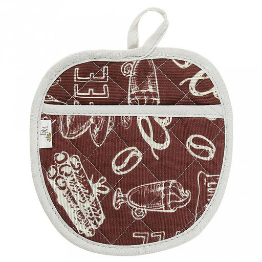 Прихватка с запахом 19х19см "Эспрессо, вид 1", форма "Яблоко", рогожка 171г/м2, хлопок 100%, наполнитель - ватин 280г/м2, на пластмассовом подвесе, "Домашняя мода" (Россия)