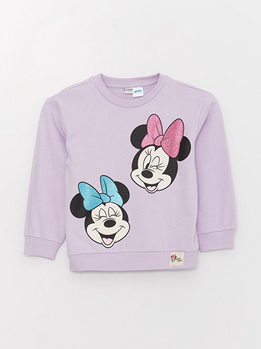 Bisiklet Yaka Minnie Mouse Bask?l? Uzun Kollu K?z ?ocuk Sweatshirt