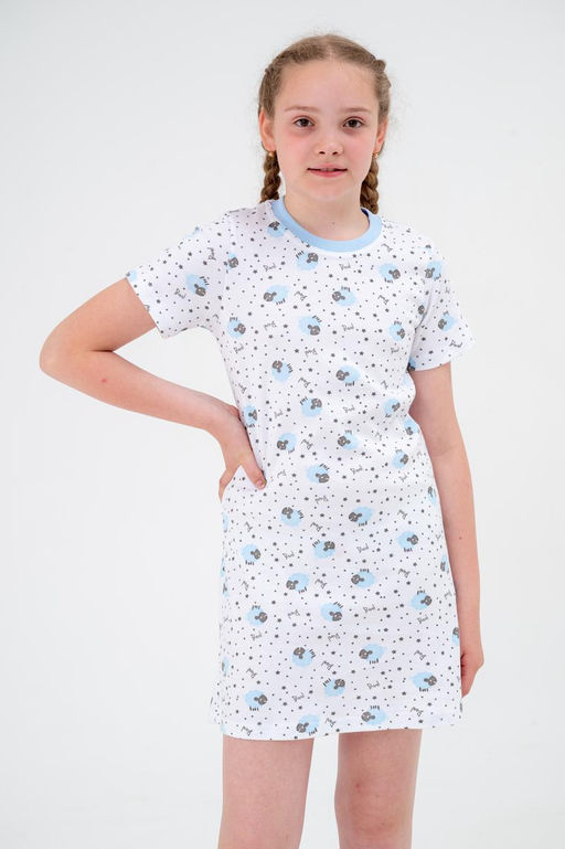 Ночная сорочка подростковая из интерлока Ласка овечки голубой