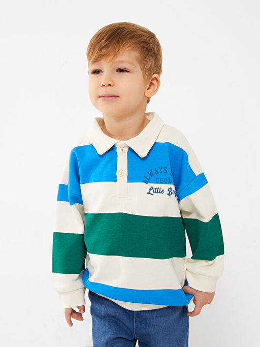 Polo Yaka Uzun Kollu ?izgili Erkek Bebek Sweatshirt - Waikiki фото 2