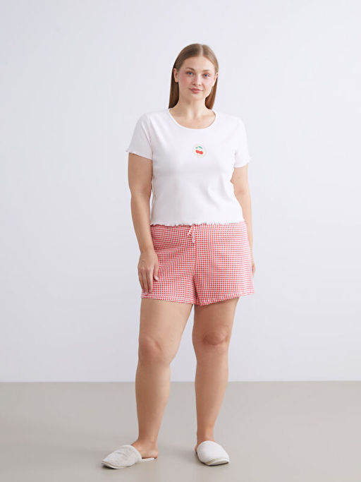 Kiraz Bask?l? Kad?n ?ortlu Pijama Tak?m?