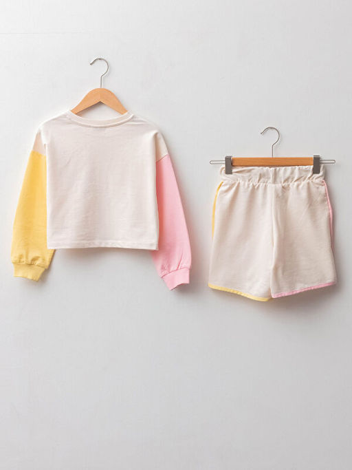 Bisiklet Yaka Bask?l? Uzun Kollu K?z ?ocuk Sweatshirt ve ?ort - Waikiki фото 2