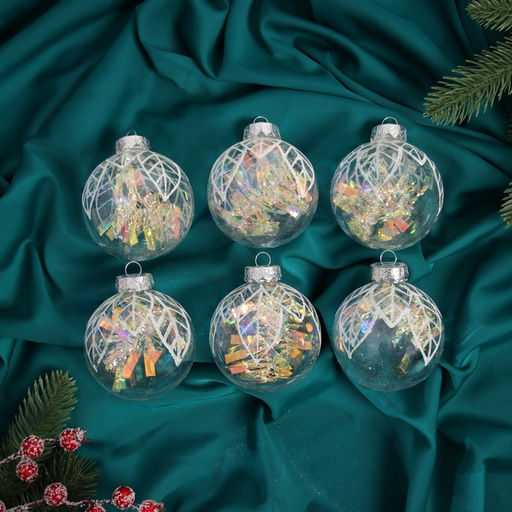Ёлочные игрушки Прозрачный лист, шары новогодние, d=8 см, набор 6 шт.