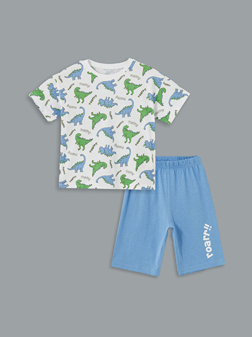 Bisiklet Yaka Bask?l? Erkek ?ocuk ?ortlu Pijama Tak?m?