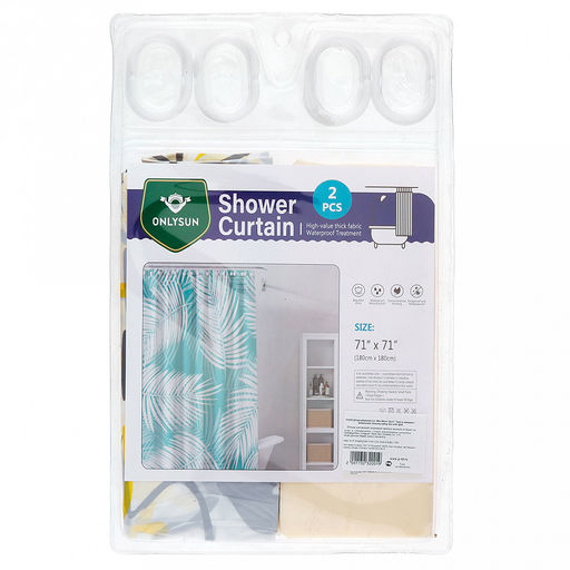 Штора для ванной полиэтилен 180х180см "Дуэт" "Цветы-акварель" ванильный 12 колец, набор 2 штуки, в блистере (Китай)