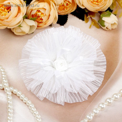 Цена за 6 шт. Бант для волос на резинке «Школьница», полосатик роза, d=9 см, белый