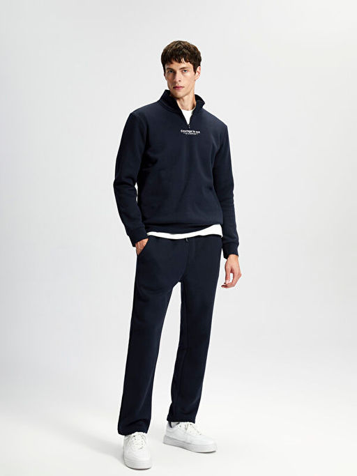 Dik Yaka Uzun Kollu Bask?l? Erkek Kal?n Sweatshirt