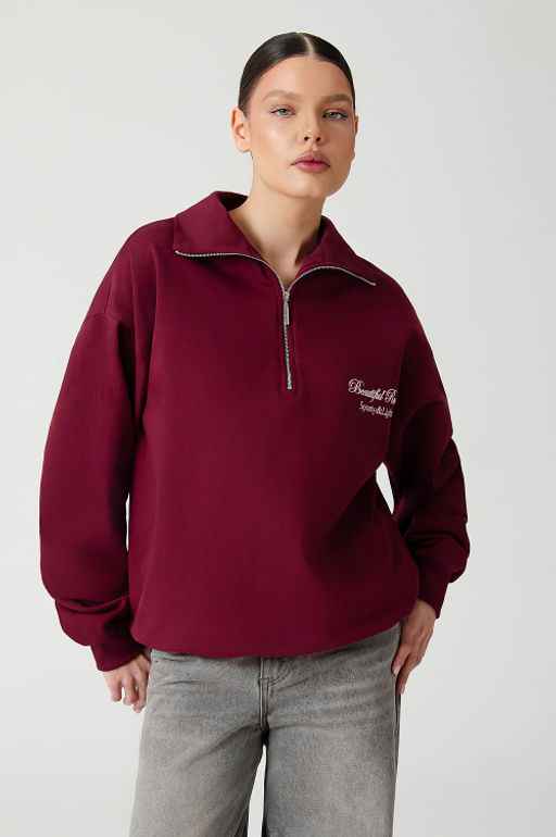 Арт. 1-5137 Свитшот женский полузамок 44-50 (4 шт) Цвет:бордовый