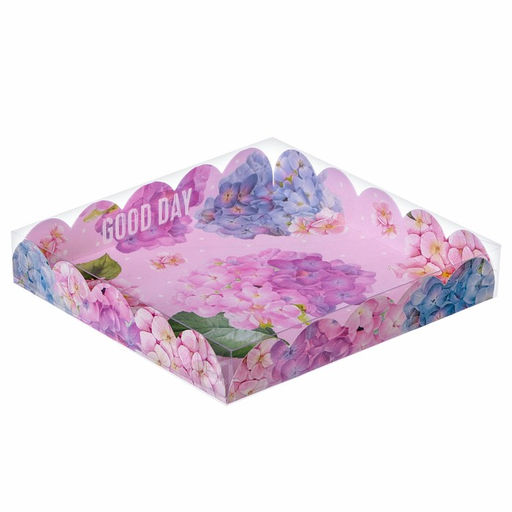 Цена за 5 шт. Коробка для печенья, кондитерская упаковка с пластиковой крышкой, Good day, 18?18?3 см