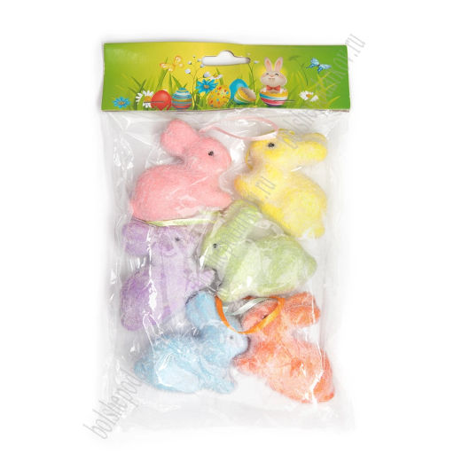 Пасхальный декор 6*6 см Зайчики (6 шт) SF-7195, №1 - Больше подарков фото 2