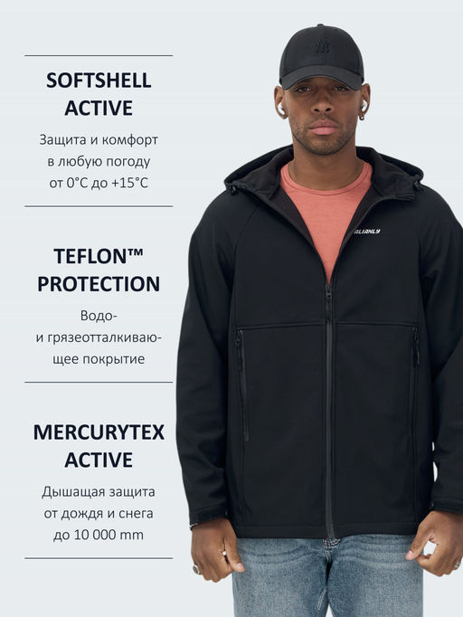 Ветровка спортивная мужская с капюшоном softshell черного цвета 9563Ch - Mtforce фото 35