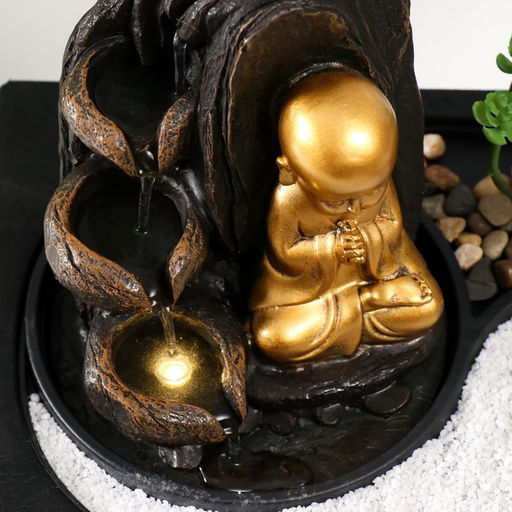 Фонтан настольный, японский сад камней «Маленький хотей: Гармония», от сети с подсветкой, 29×21×22 см