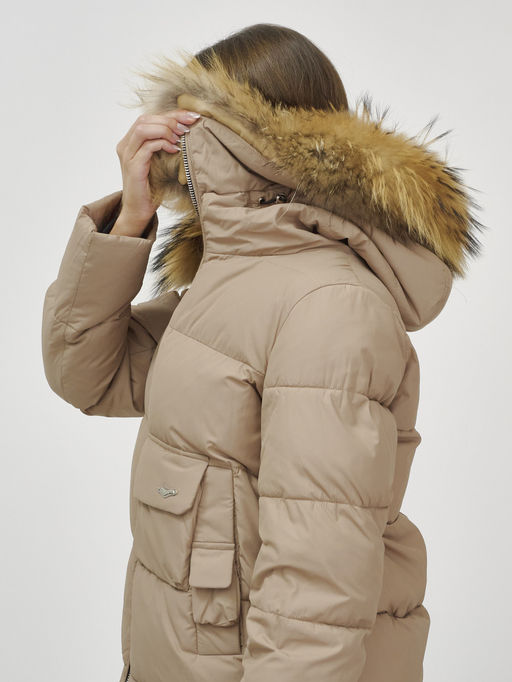 Куртка Бренд Visdeer ПРЕМИУМ КЛАССА зимняя с мехом ЕНОТА, бежевого цвета  фото 8