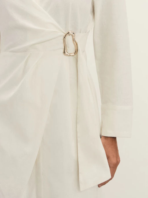 Платье из льна и хлопка с декоративной пряжкой / Zarina  фото 8