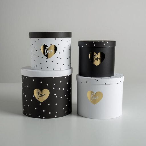 Набор коробок для цветов 4 в 1, упаковка подарочная, Чёрно-белый, 14?14?13 см - 20?20?17.5 см