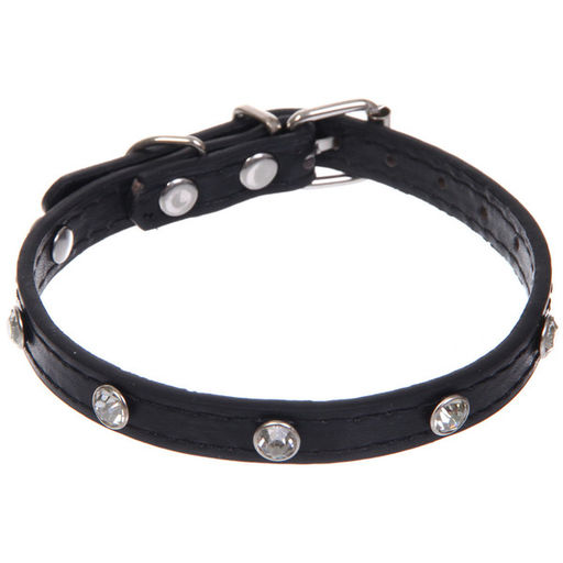 Цена за 4 шт. Ошейник для собак и кошек со стразами "На стиле", цвет черный, 1см, размер XS, 20*25см (лейбл)