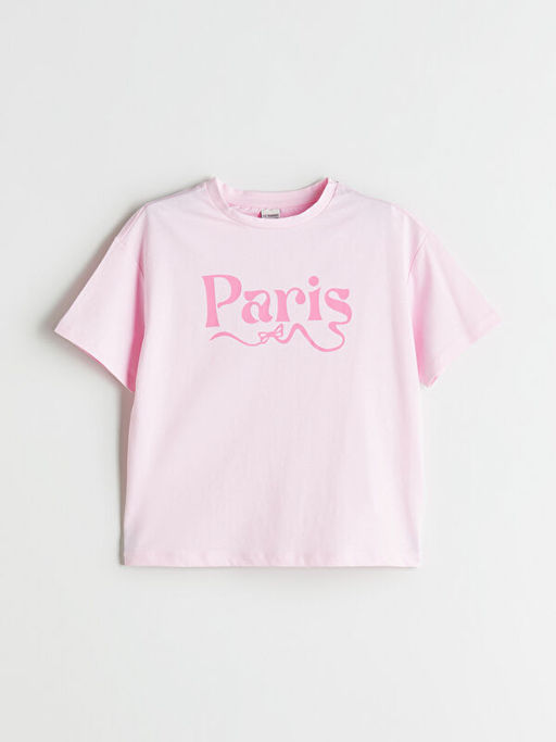 Bisiklet Yaka Paris Bask?l? K?z ?ocuk Ti??rt