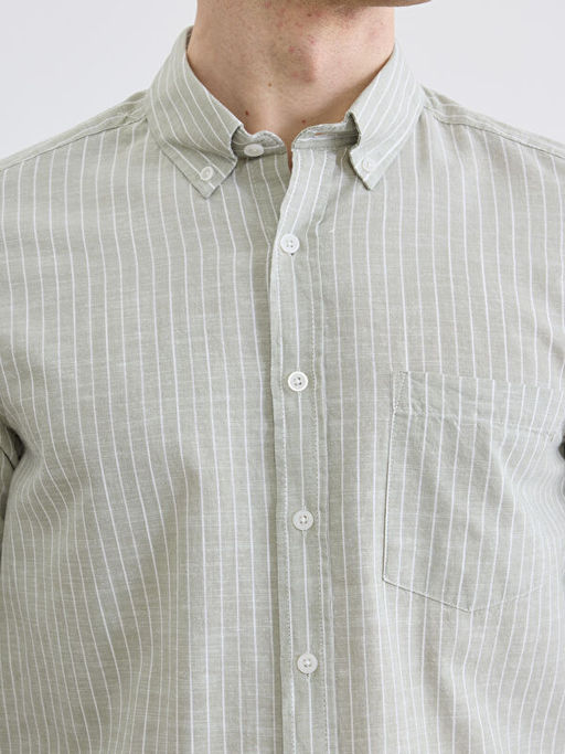 Regular Fit ?izgili Erkek Keten Kar???ml? G?mlek