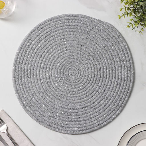 Салфетка сервировочная на стол Доляна Блеск, d=37 см, хлопок, цвет серый  фото 2