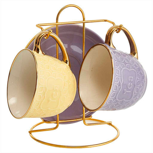 Чайный набор Rosario Ф11-012К/4 4 предмета на мет подставке, (желтый+лаванд) (16)