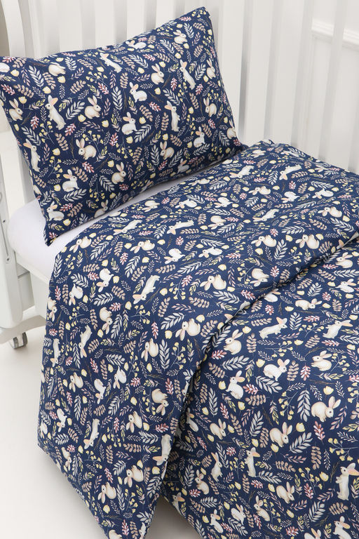 КПБ с простыней на резинке арт. ПРГ-ПР/зайка-синий