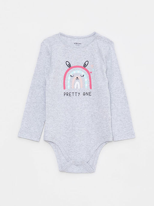 Bisiklet Yaka Uzun Kollu Bask?l? K?z Bebek ??t??tl? Body 2li - Waikiki фото 2