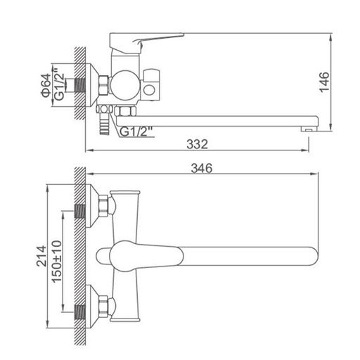 Смеситель для ванны Accoona A71111F, силумин, картридж 35 мм, излив 30 см, черный/хром
