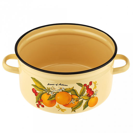 "Фруктовая фантазия" Кастрюля эмалированная 5,5л, форма цилиндрическая, металлическая крышка, металлические ручки, кремовый (Россия)