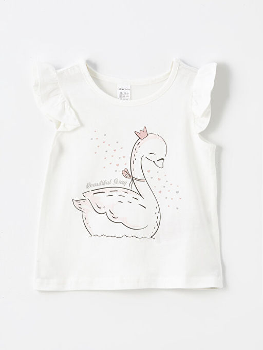 Bisiklet Yaka K?sa Kollu Bask?l? K?z Bebek Ti??rt 2li - Waikiki фото 2