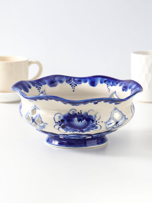 Конфетница фарфоровая «Утро», автор Рогов, 1.1 л, 21×9 см, гжель