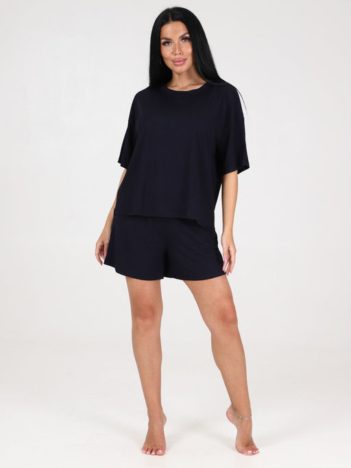 012 ЖЕНСКАЯ ПИЖАМА (шорты) (Темно-синий) - А-дина фото 2