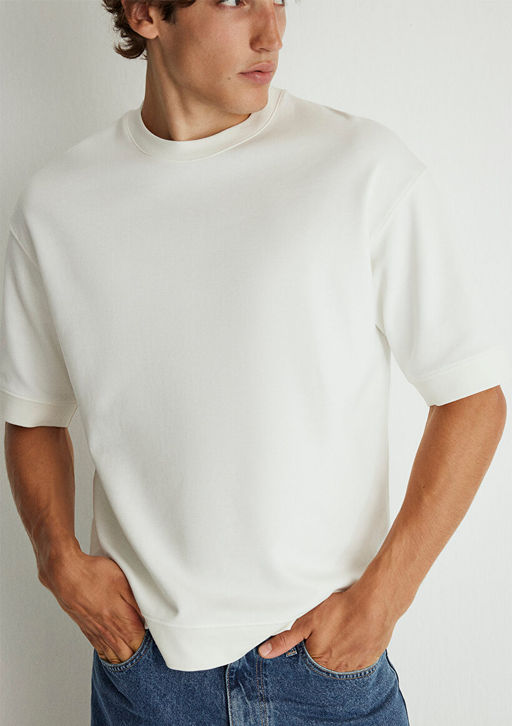 Bisiklet Yaka Beyaz Tisort - Mavi фото 6