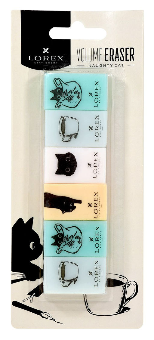 Ластик LOREX VOLUME ERASER NAUGHTY CAT, ПВХ, 35х21х10 мм прямоугольный, ассорти, мягкий, и...