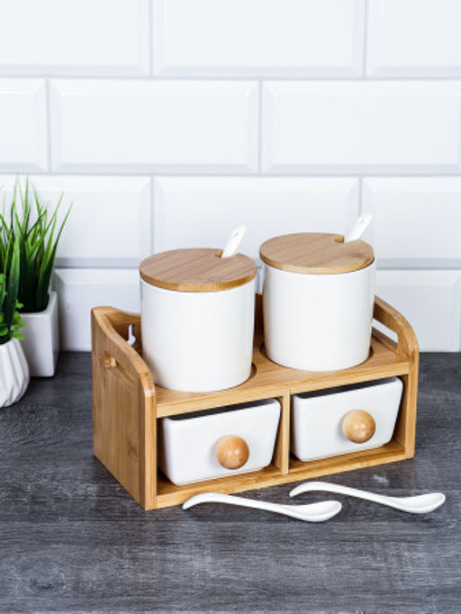 Набор для специй 4 предмета 250 мл с ложками / CF141 /уп 15/ на подставке - Галеонтрейд фото 2