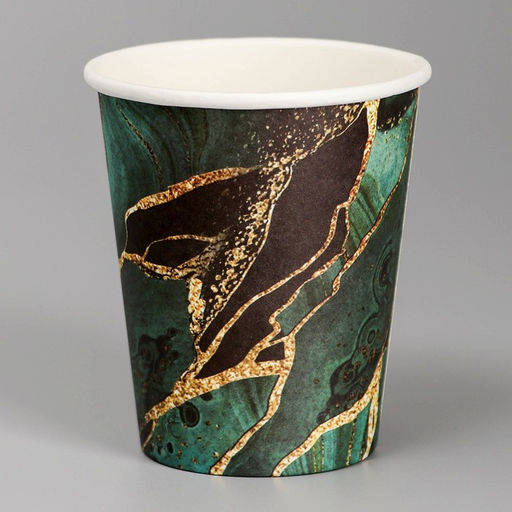 Цена за 10 шт. Стакан одноразовый бумажный «Мрамори», изумруд, 250 мл