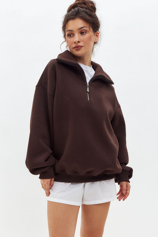 Толстовка женская из футера начес Комфорт шоколад макси