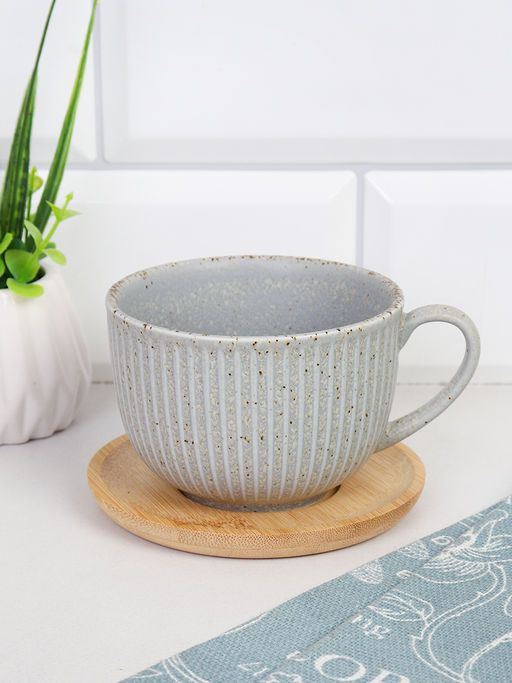 Чайная пара 220 мл Вертикаль с бамбуковым блюдцем / GBT-103 /уп 80/ - ГалеонТрейд фото 2