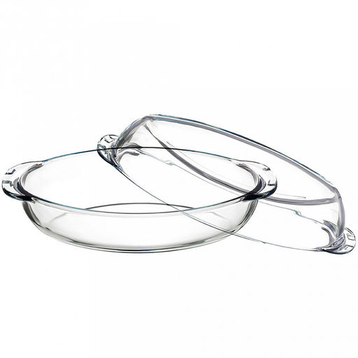 "Боркам (Borcam)" Утятница стеклянная жаропрочная 2л 19х33х6см, стеклянная крышка 2л - 19х33х5,5см, овальная, цветной картон, Pasabahce (Турция)