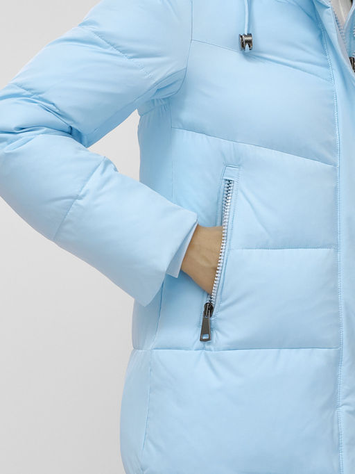 Пальто утепленное стеганное зимнее с капюшоном женское голубого цвета 9636_1Gl - Mtforce фото 12