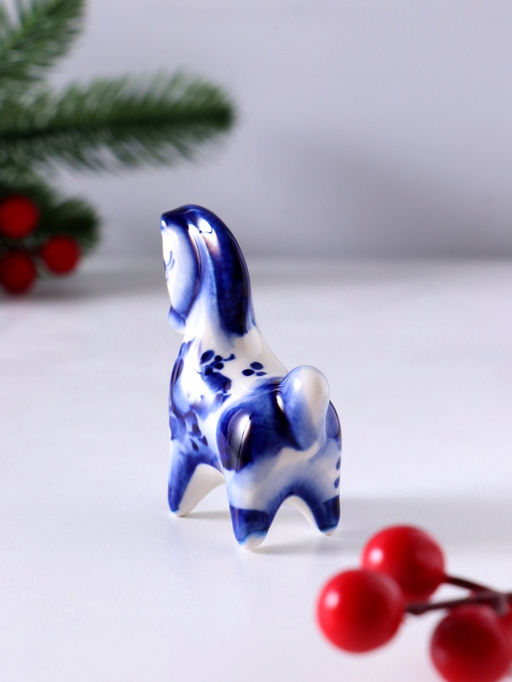 Фигурка фарфор гжель Конь Мираж, 6.5?5.5?2.5 см, бело-синий