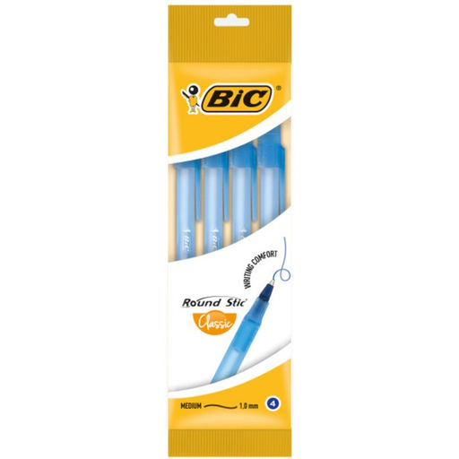 Цена за 2 шт. Набор ручек шариковых 4 штуки BIC "Round Stic Classic", узел 1.0 мм, среднее письмо, синие чернила