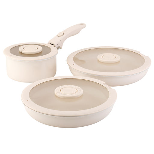 Набор посуды для приготовления со съемной ручкой smart ceramic, 7 предметов, цвета топленого молокатермо