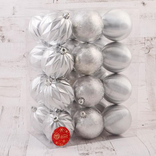 Ёлочные игрушки Зимний шик, шары новогодние, d=8 см, набор 24 шт., серебро - Зимнее волшебство фото 2